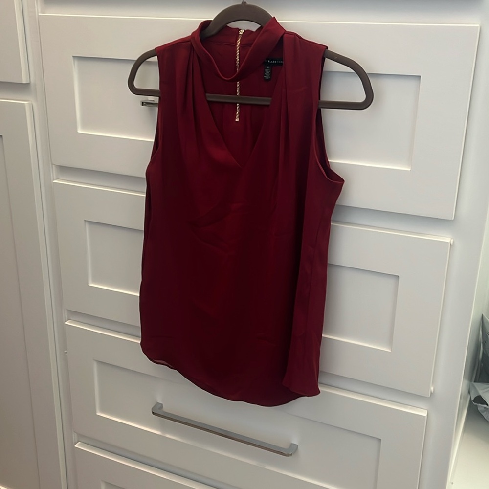 White House Black Market Sleeveless Draped Neck Blouse in Burgundy
